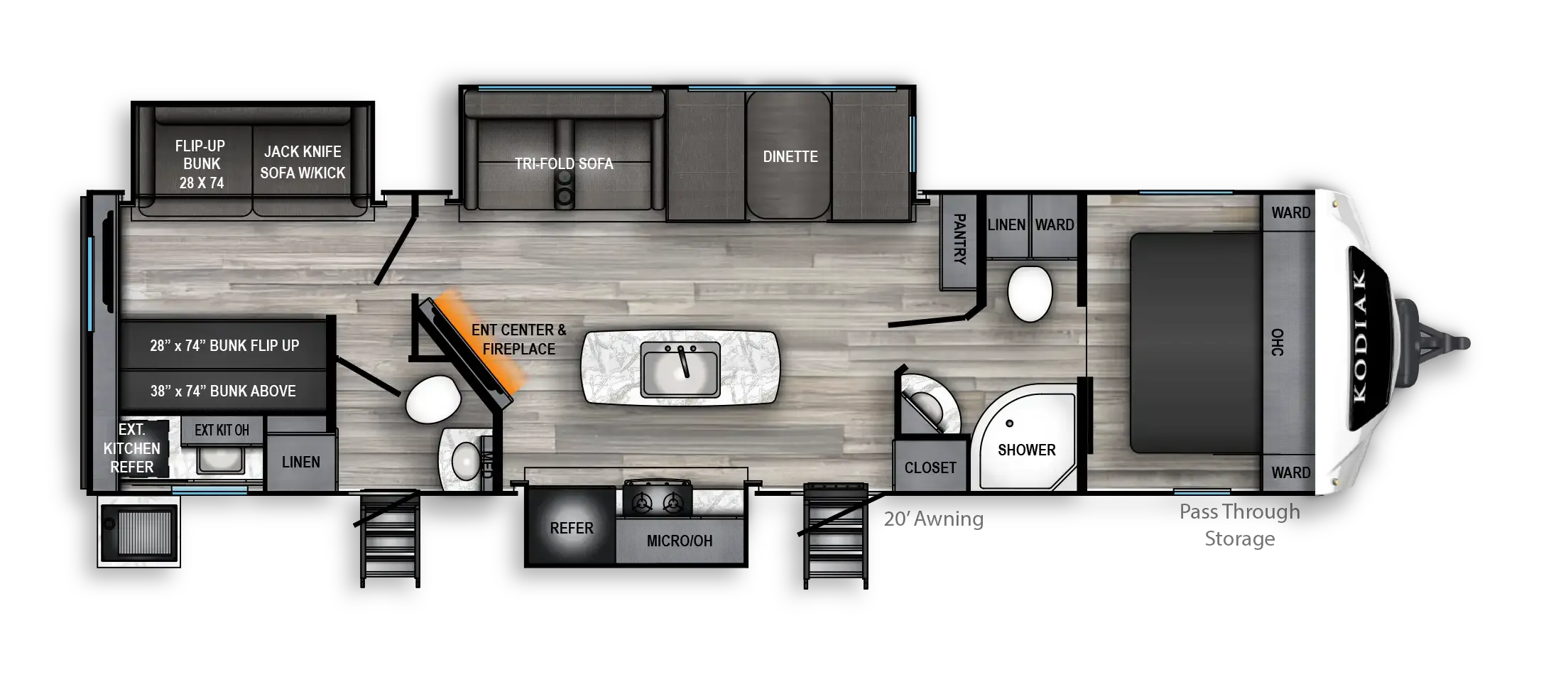 2026 Dutchmen Kodiak Ultimate 3420BHTS floor plan diagram