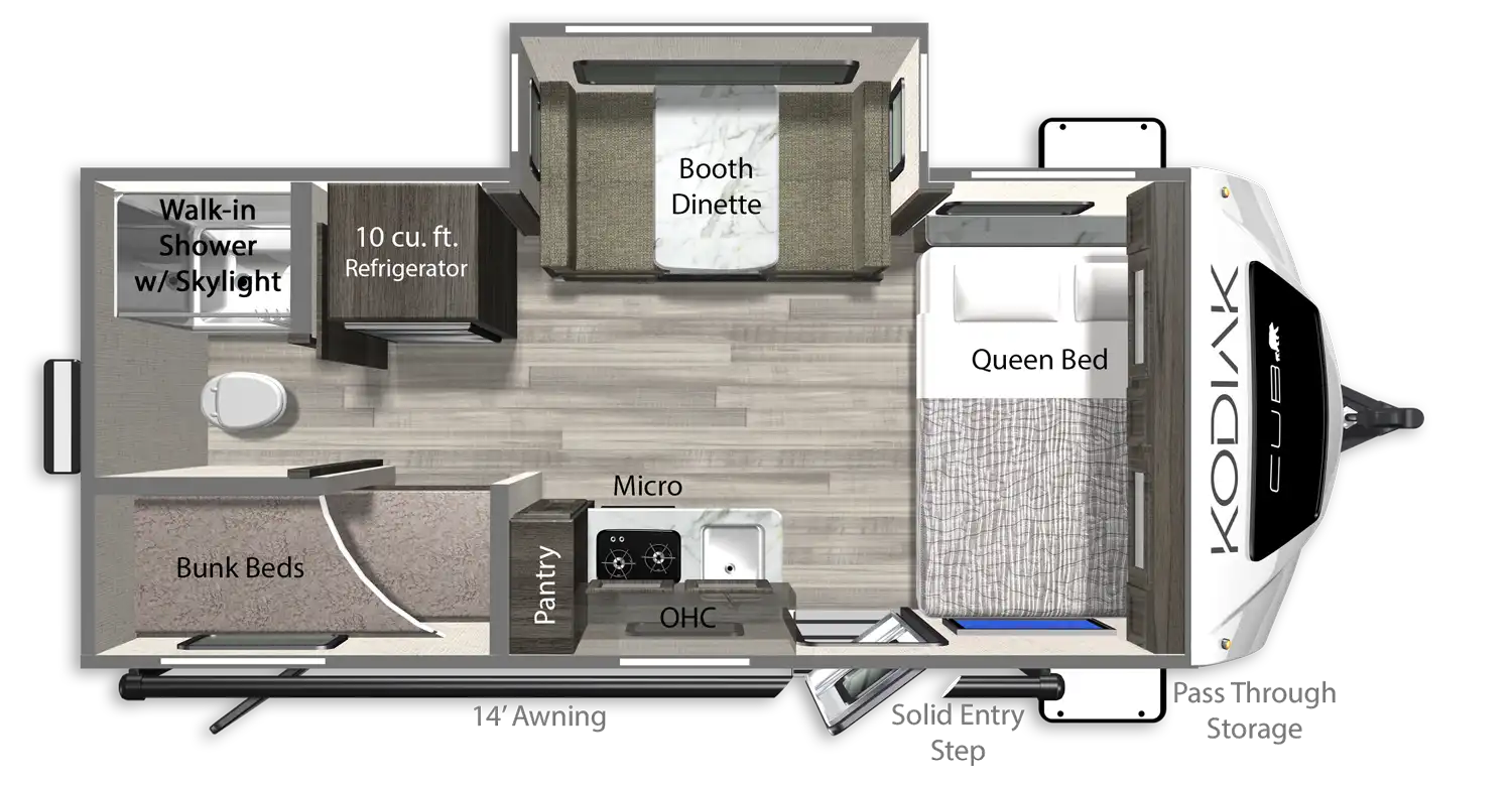 2026 Dutchmen Kodiak S-Series 170BH floor plan diagram — Bunk House, sleeps 5